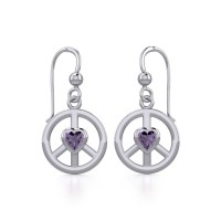 Peace Earrings with Amethyst Heart