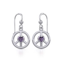 Peace Earrings with Amethyst Heart