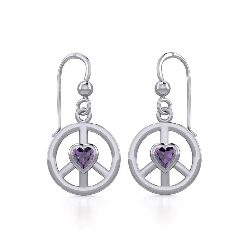 Peace Earrings with Amethyst Heart