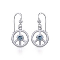 Peace Earrings with Blue Topaz Heart