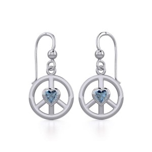 Peace Earrings with Blue Topaz Heart