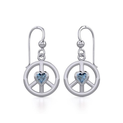 Peace Earrings with Blue Topaz Heart