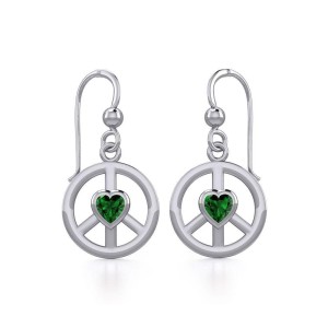 Peace Earrings with Emerald Heart