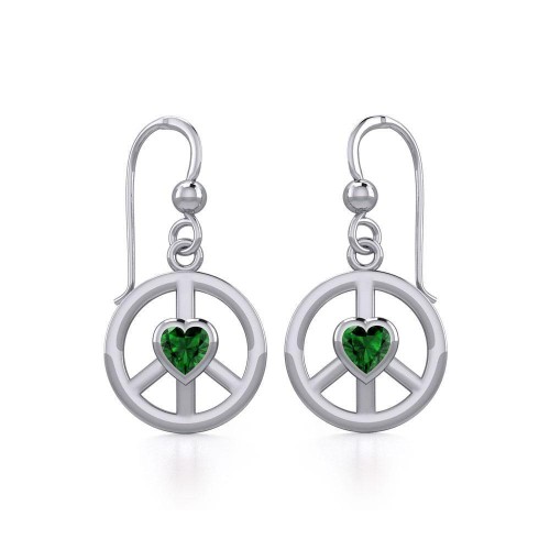 Peace Earrings with Emerald Heart