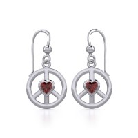 Peace Earrings with Garnet Heart