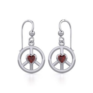 Peace Earrings with Garnet Heart