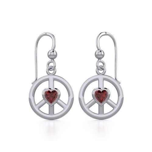 Peace Earrings with Garnet Heart