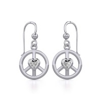 Peace Earrings with White Cubic Zirconia Heart