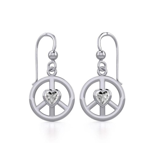 Peace Earrings with White Cubic Zirconia Heart