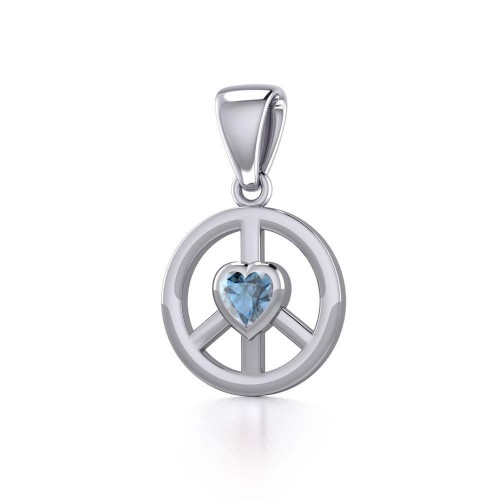 Peace Pendant with Blue Topaz Heart
