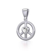 Peace Pendant with White Cubic Zirconia Heart
