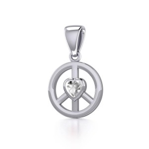 Peace Pendant with White Cubic Zirconia Heart