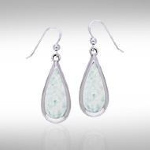 Pear Cabochon Opal Gem Silver Earrings