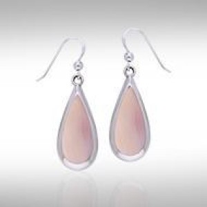 Pear Cabochon Pink Shell Gem Silver Earrings