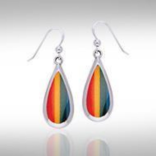 Pear Cabochon Rainbow Gem Silver Earrings