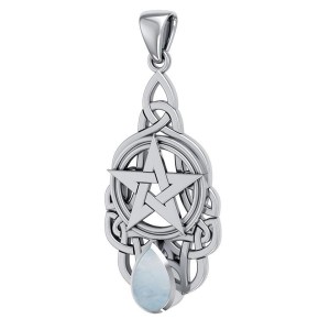 Pentacle Knot Pendant with Rainbow Moonstone Gemstone