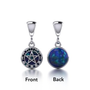 Pentacle with Moon Phases Azurite Flip Pendant 