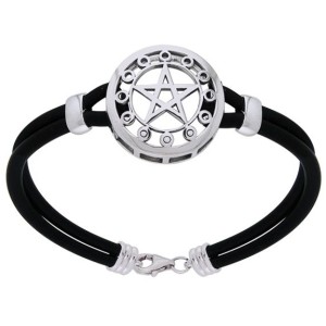 Pentagram Moon Phase Sterling Silver Bracelet