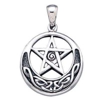 Spiral Pentacle Sterling Silver Pentagram Pendant