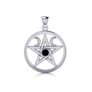 Pentacle Sterling Silver Black Onyx Gemstone Pendant