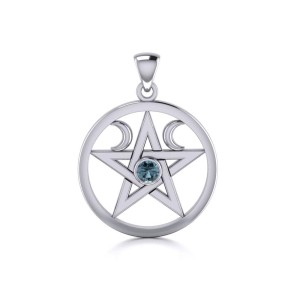 Pentacle Sterling Silver Blue Topaz Gemstone Pendant