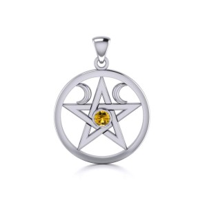 Pentacle Sterling Silver Citrine Gemstone Pendant