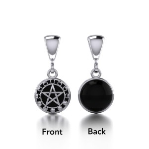 Pentacle with Moon Phases Black Onyx Flip Pendant