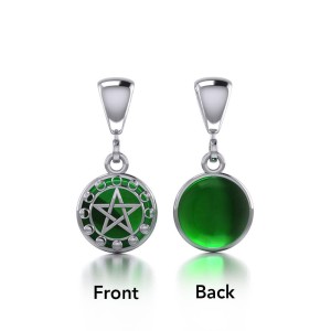 Pentacle with Moon Phases Emerald Flip Pendant 