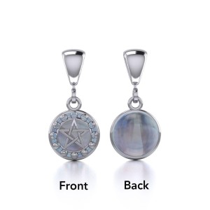 Pentacle with Moon Phases Rainbow Moonstone Flip Pendant 