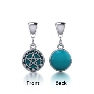 Pentacle with Moon Phases Turquoise Flip Pendant 