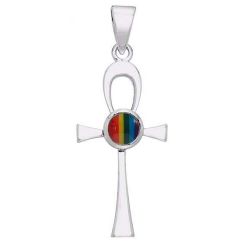 Ankh Egyptian Pendant with Rainbow Gem