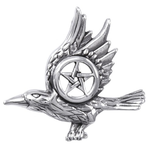 Raven with Pentagram Sterling Silver Pendant