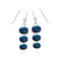Round Tiered Azurite Cabochon Earrings