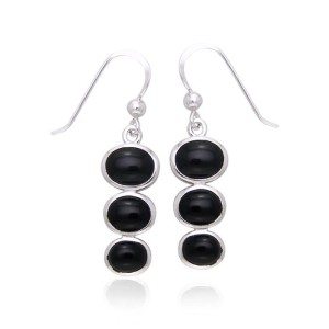 Round Tiered Black Onyx Cabochon Earrings