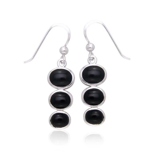 Round Tiered Black Onyx Cabochon Earrings