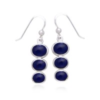 Round Tiered Lapis Cabochon Earrings
