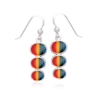 Round Tiered Rainbow Cabochon Earrings