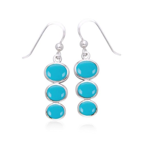 Round Tiered Turquoise Cabochon Earrings