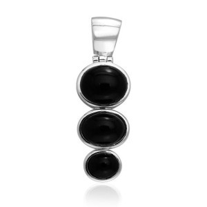 Round Tiered Black Onyx Cabochon Pendant
