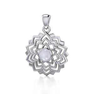 Sahasrara Crown Chakra Silver and Rainbow Moonstone Pendant