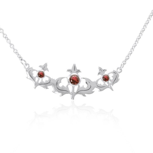 Scottish Thistle Necklace with Garnet Gemstone