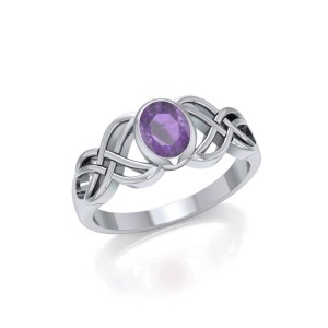 Silver Celtic Knotwork Ring with Amethyst Birthstone