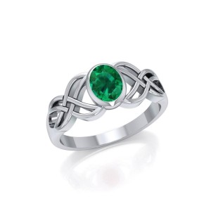 Silver Celtic Knotwork Ring with Emerald Birthstone