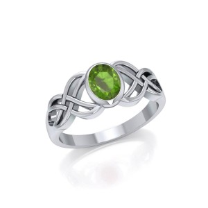 Silver Celtic Knotwork Ring with Peridot Birthstone