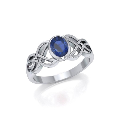 Silver Celtic Knotwork Ring with Sapphire Birthstone