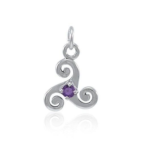 Amethyst Silver Celtic Triskele Birthstone Charm