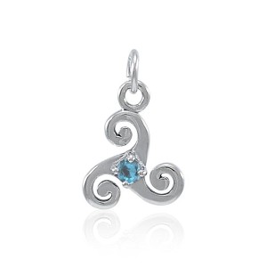 Aquamarine Silver Celtic Triskele Birthstone Charm