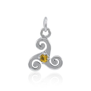 Citrine Silver Celtic Triskele Birthstone Charm