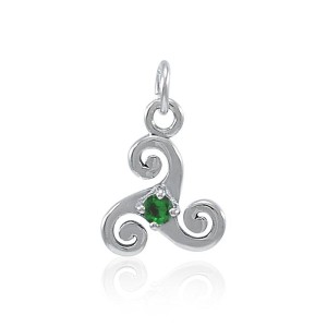 Emerald Silver Celtic Triskele Birthstone Charm