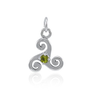 Peridot Silver Celtic Triskele Birthstone Charm